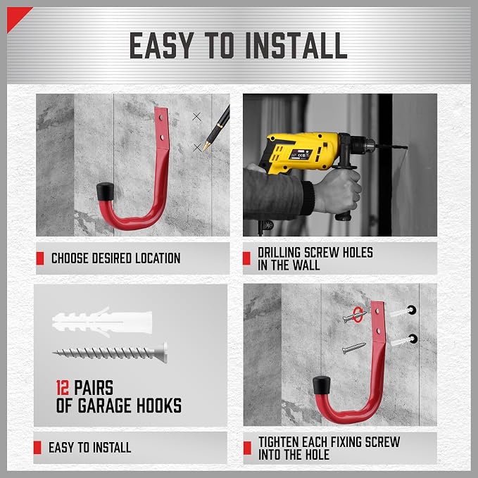 HORUSDY 6 Pack Garage Hooks, Utility Hooks, Garage Hook Heavy Duty Wall Hook - Image 6