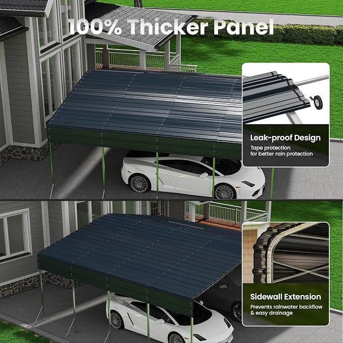 20x20ft Heavy Duty Metal Carport – Outdoor Galvanized Garage, Sturdy Structure - Image 3
