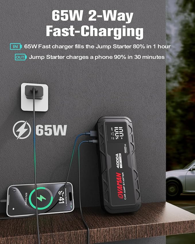 H5 Jump Starter, Portable 4000A Peak Car Battery Jump Starter 12V Jump Box Auto - Image 3