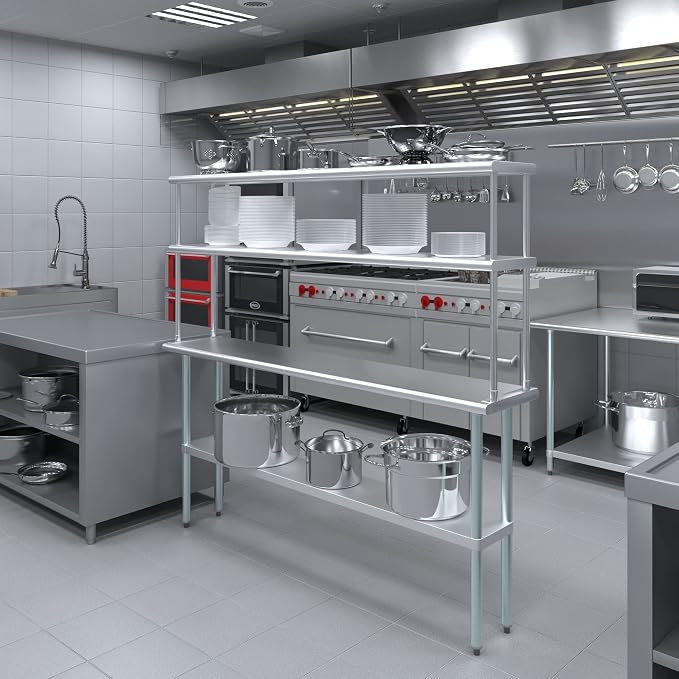 Amgood Stainless Steel Work Table Double Tier Overshelf | NSF - Image 4