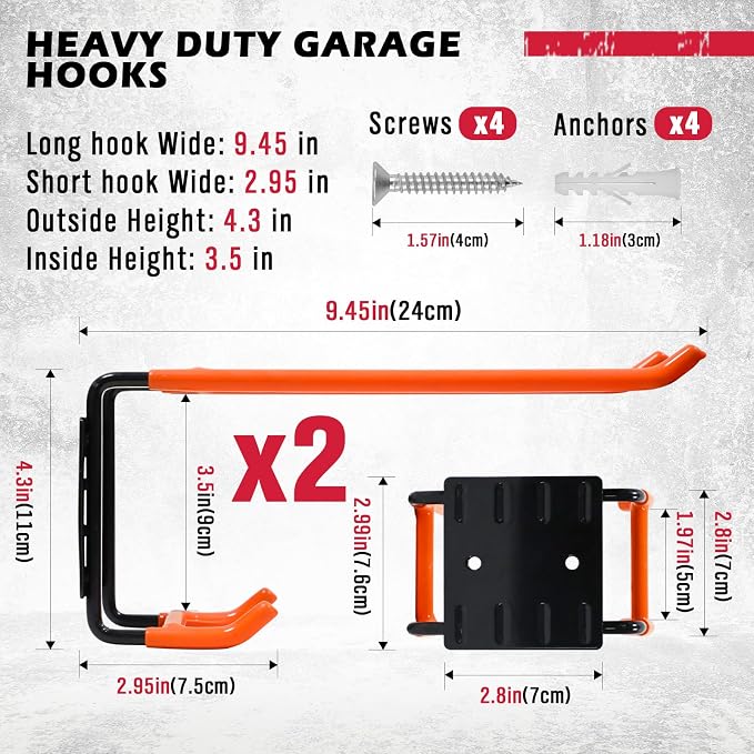 2-Piece 9.4" Heavy Duty Garage Hooks, Sturdy Utility Hooks Holds 55 LB Wall - Image 3