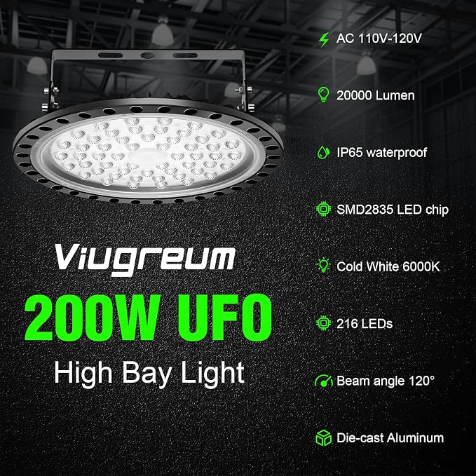 Viugreum 15 Pack 200W LED High Bay Lights, 20000LM 6000K-6500K Daylight White - Image 8