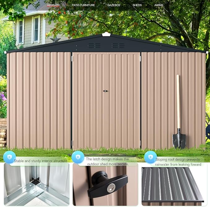 AECOJOY 12' x 10' Outdoor Storage Shed, Large 10x12 Metal Sheds & Outdoor - Image 3