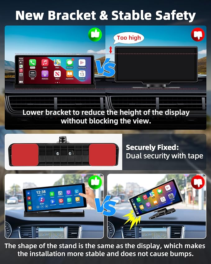 【350° Rotatable Lens】10.26''Wireless Apple CarPlay Screen - Image 3