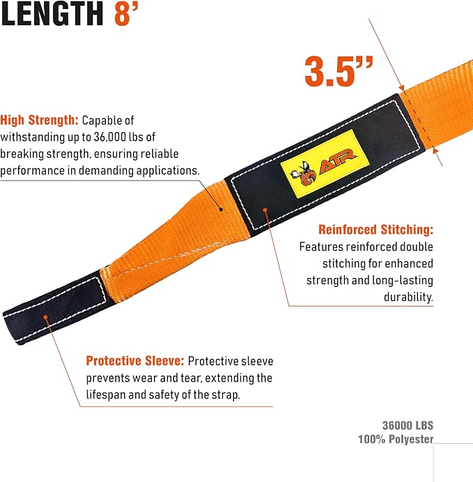ATR Tree Saver Strap 3.5" x 8ft – 36, 000 lbs Break Strength, Heavy Duty Tow - Image 3