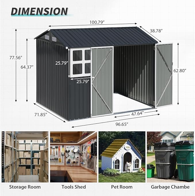 Verano Garden 8x6FT Outdoor Storage Shed, Galvanized Steel Metal Garden Shed - Image 3