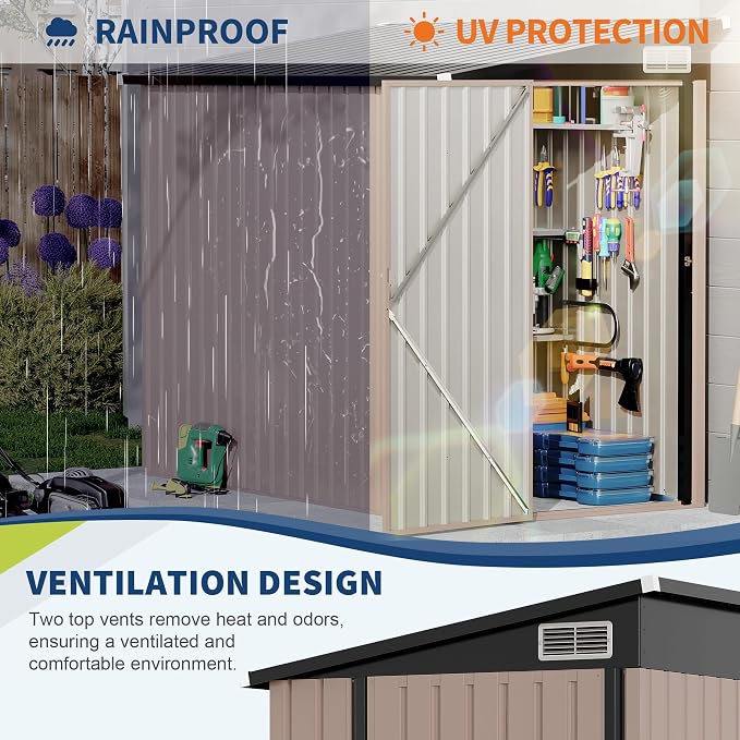4x8 FT Metal Outdoor Lean to Storage Shed, Lean to Garden Shed Utility Tool Shed - Image 4