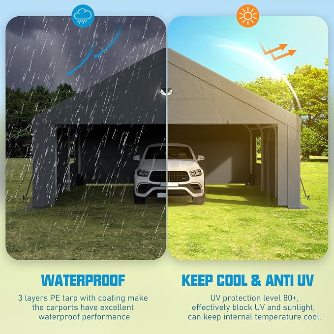 20x20 Carport Canopy, Heavy Duty Car Port, Portable Car Ports Garage - Image 6