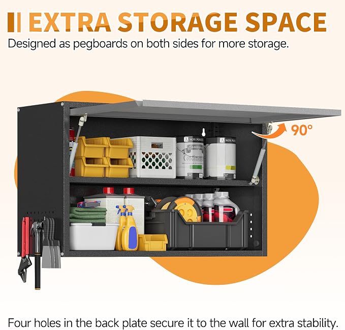 Metal Garage Wall Cabinet with Up-Flip Door, Float Tool Cabenit with Adjustable - Image 3