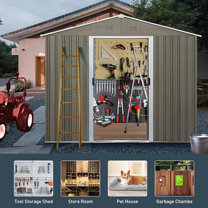 6x8 FT Outdoor Storage Shed, Metal Garden Shed - Image 7