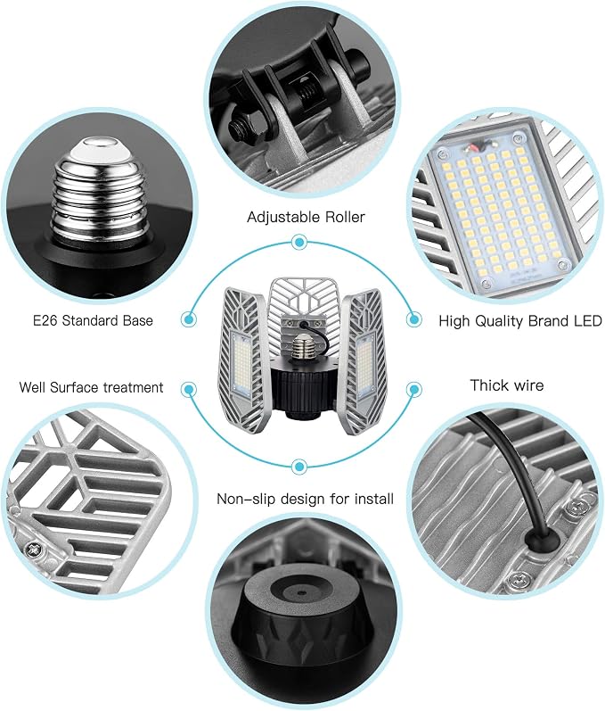 2-Pack Deformable LED Garage Ceiling Lights, 9000 Lumens, 82W CRI 80, - Image 3