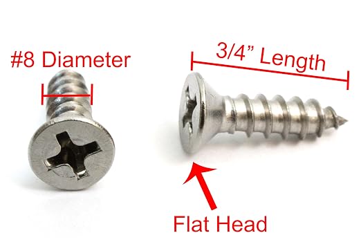 Bolt Dropper No. 8 x 3/4" Stainless Steel Flat Head Phillips Wood Screw - Image 2