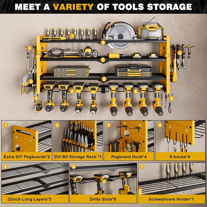Power Tool Organizer Wall Mount, Cordless Drill Organizer, 4 Layers Large - Image 3