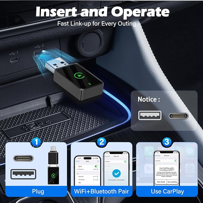 Wireless CarPlay Adapter for iPhone – Upgraded Version, Converts Wired CarPlay - Image 5