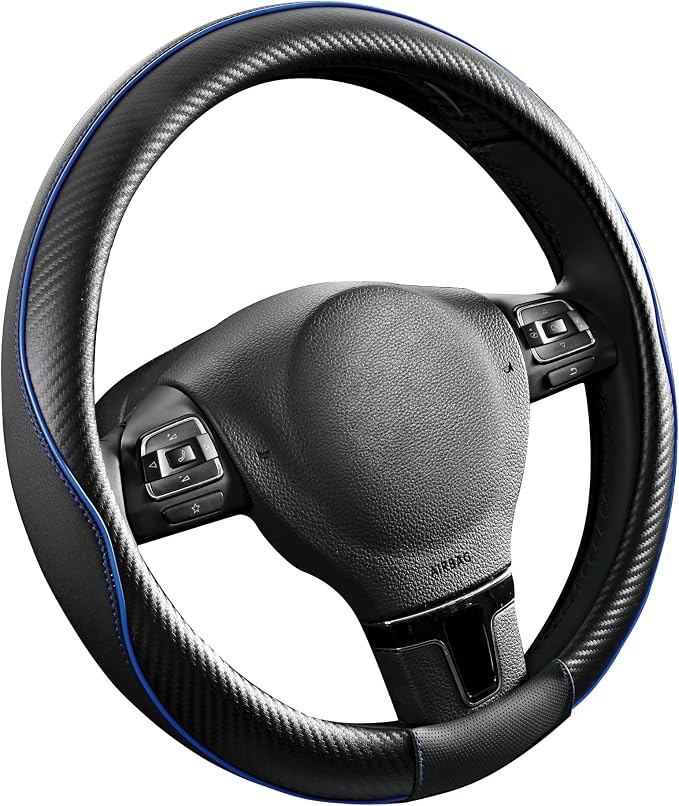 PIC AUTO Steering Wheel Cover, Sports Carbon Fiber and Super Breathable Leather - Image 2