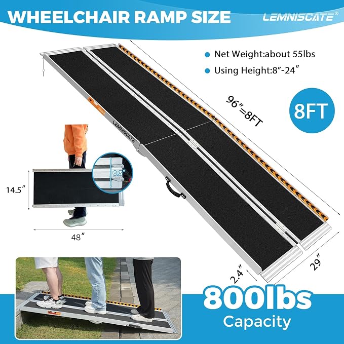 LEMNISCATE 8FT Wheelchair Ramp, Anti-Slip Portable Aluminum Ramps - Image 2