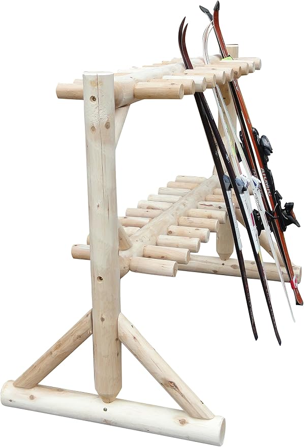 17-Pair Freestanding Skis + Snowboard Log Rack, Standing Shorter Ski Storage - Image 4