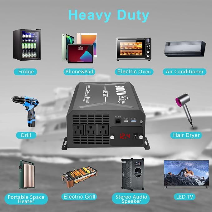 2000 Watt Pure Sine Wave Power Inverter, 12V DC to 110/120V AC Inverter - Image 8
