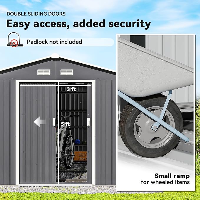 Outsunny 11' x 9' Outdoor Storage Shed, Garden Tool Metal Shed - Image 4