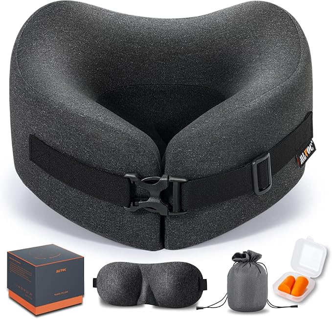 MLVOC Travel Pillow Memory Foam Neck Pillow, Adjustable Comfort Breathable Cover by ProfessionalMemoryFoamProductsManufacturers