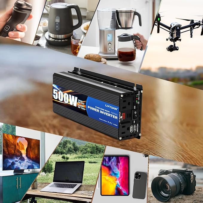 LVYUAN 500 Watt Pure Sine Wave Power Inverter 12V to 110V/120V DC to AC - Image 5