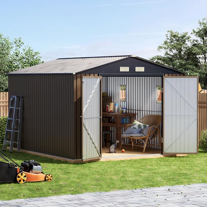 10x10 FT Outdoor Metal Storage Shed, Double Swing Doors, 2 Clear Windows - Image 7