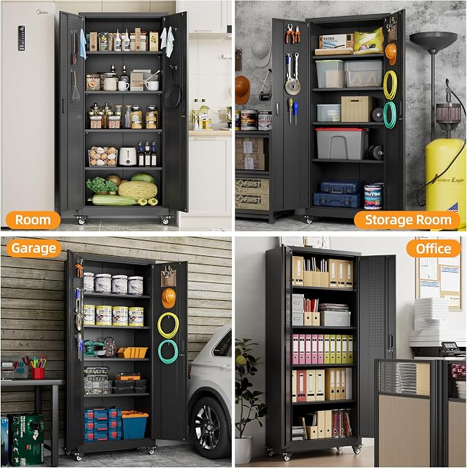 Garage Storage Cabinet with with Pegboard and Wheels, Tool Storage, Home Office - Image 4