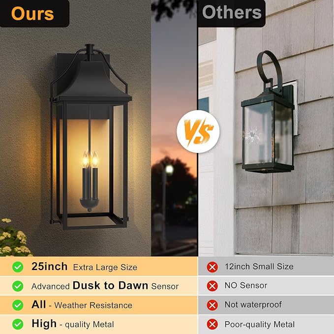 - Dusk to Dawn Outdoor Wall Light, Large Size Waterproof Patio - Image 3
