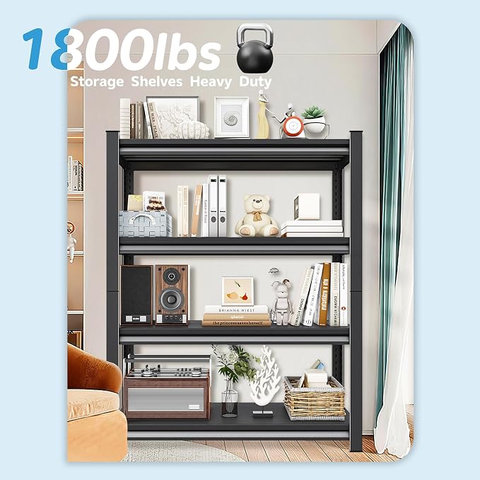 4-Tier Heavy Duty Metal Shelves, Industrial Style, Heavy-Duty Garage Storage - Image 5