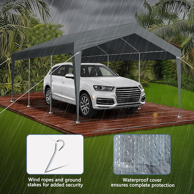 VINGLI 12x20 Carport Canopy Portable Garage, Car Canopy Heavy Duty Car Tent - Image 6