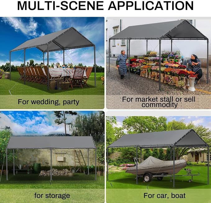 Grezone 10 x 20ft Heavy Duty Carport, Portable Car Tent Garage, All Season UV - Image 5