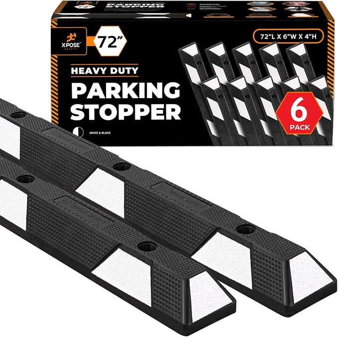 Xpose Safety 72" Heavy Duty Rubber Parking Stopper – 6 Pack Wheel Blocks by XposeSafety