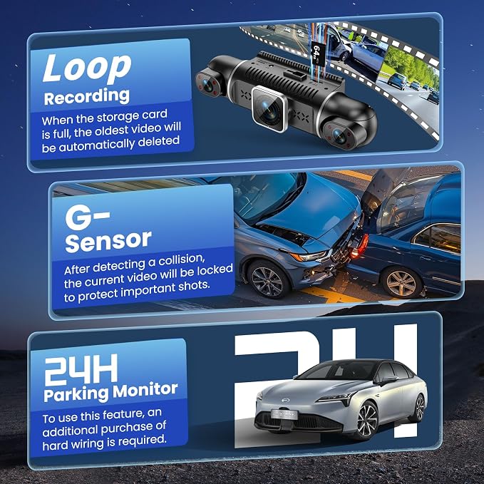 360°View 4 Channel Dash Cam, 2K+1080P Front and Rear Inside Left Right - Image 5