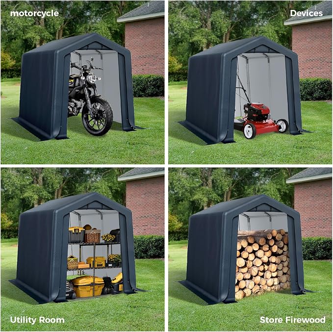 GREEN PARTY Storage Shelter Shed, 6x10 ft Portable Shed Outdoor Carport - Image 2