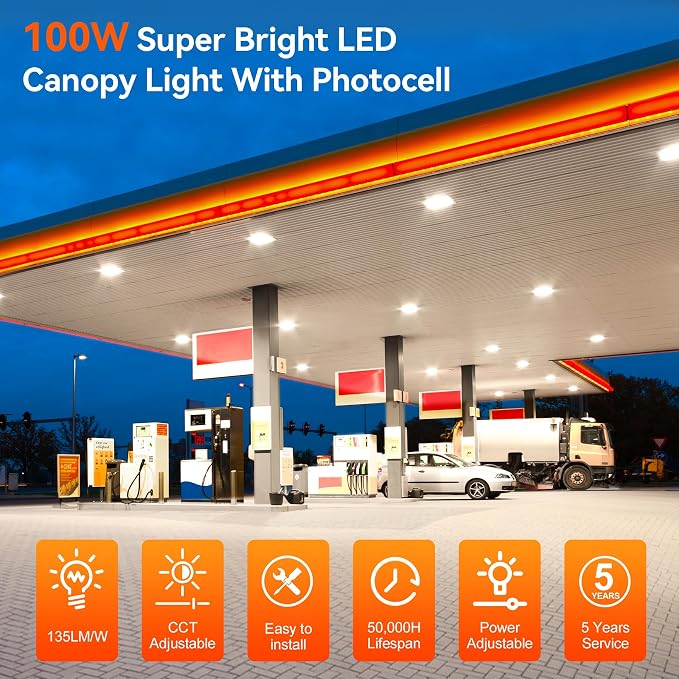 BBESTLED LED Canopy Light with Photocell, 60W 80W 100W Adjustable, ETL&DLC - Image 2