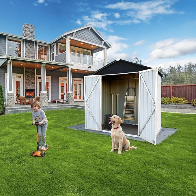 6 x 4 FT Outdoor Storage Metal Shed, Bike Garden Tool Shed - Image 8