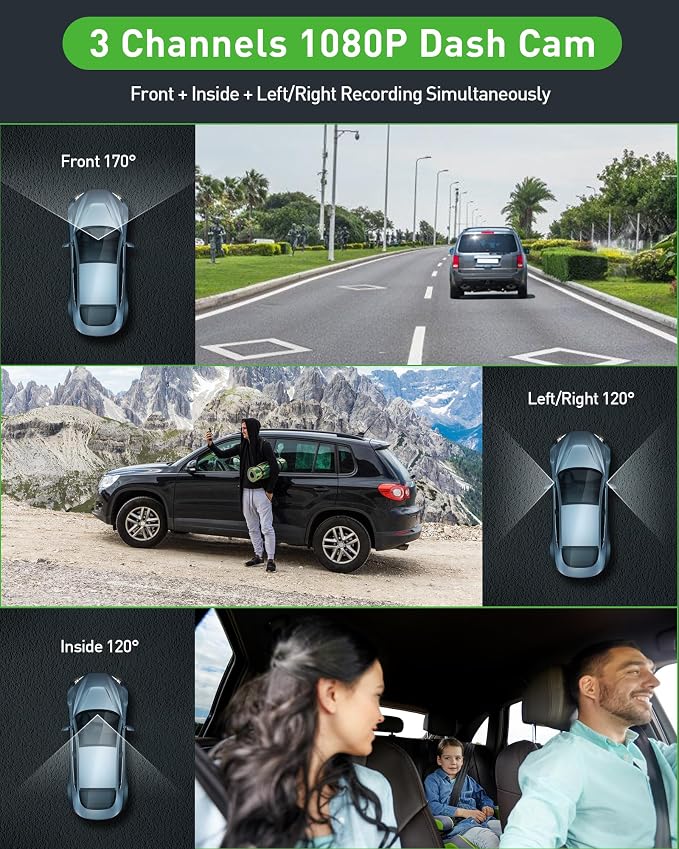 3 Channel 1080P Dash Cam Front and Inside Left/Right, Free 32G Card, Dash - Image 2