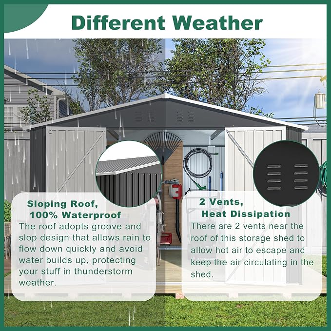 Outdoor Storage Shed 10x12 FT, Utility Metal Tool Storage - Image 3