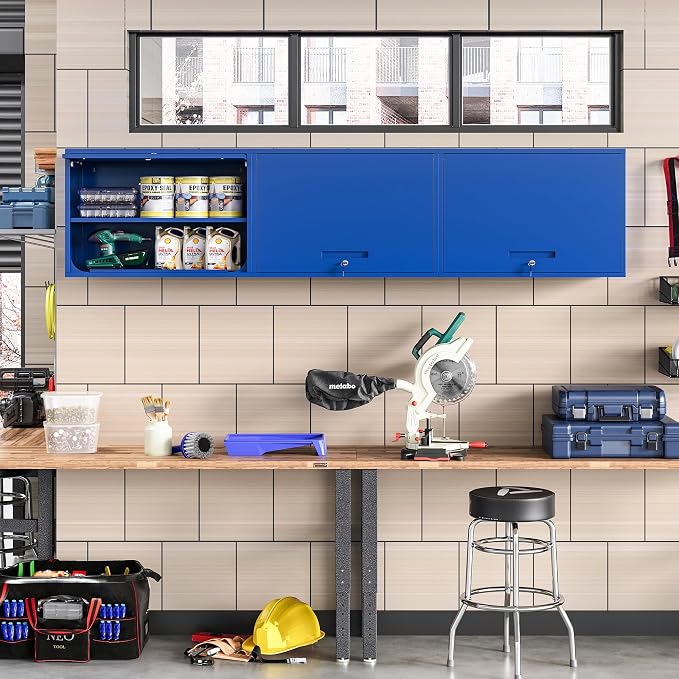 Metal Wall Cabinet with Locking Door and Shelf, Hanging Garage Cabinets with - Image 2
