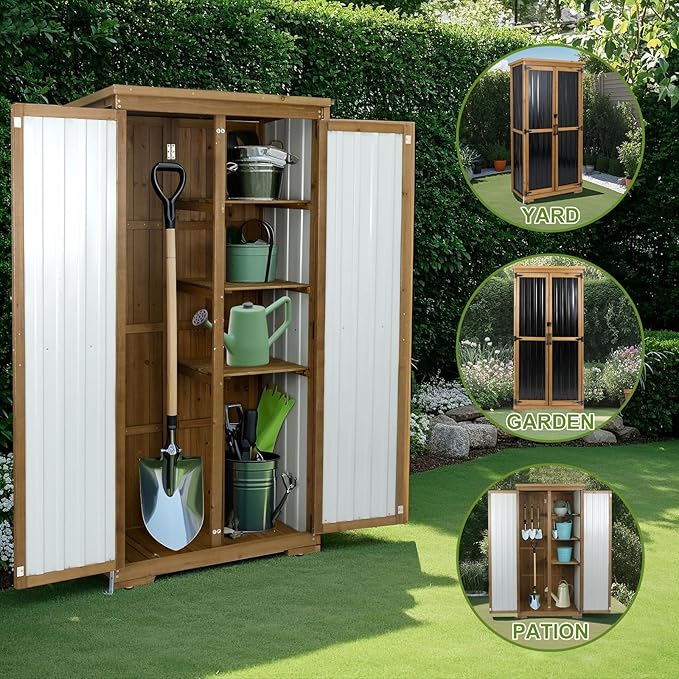 Outdoor Storage Cabinet, Wood & Metal Storage Shed - Image 5