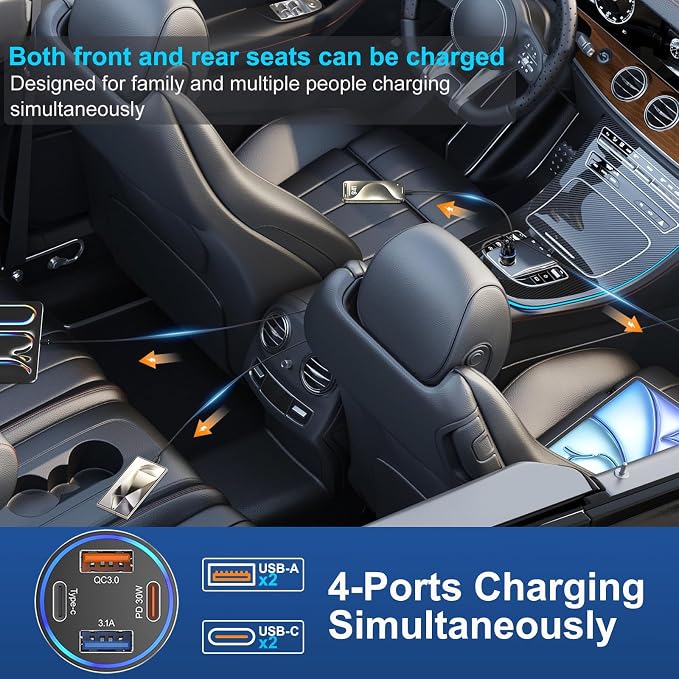 Car Charger USB C, Dual USB-C & USB-A Car Phone Charger Adapter Accessories - Image 4