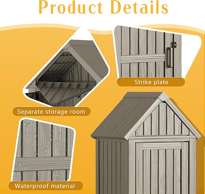 Storage Shed Outdoor Lockable, Waterproof Resin Garden Tool Shed, Heavy-Duty - Image 5