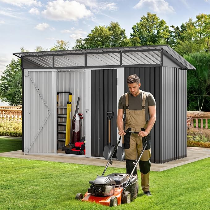 DWVO 9x4 FT Storage Shed for Bicycle, Functional Metal Tool Shelter Garden - Image 2