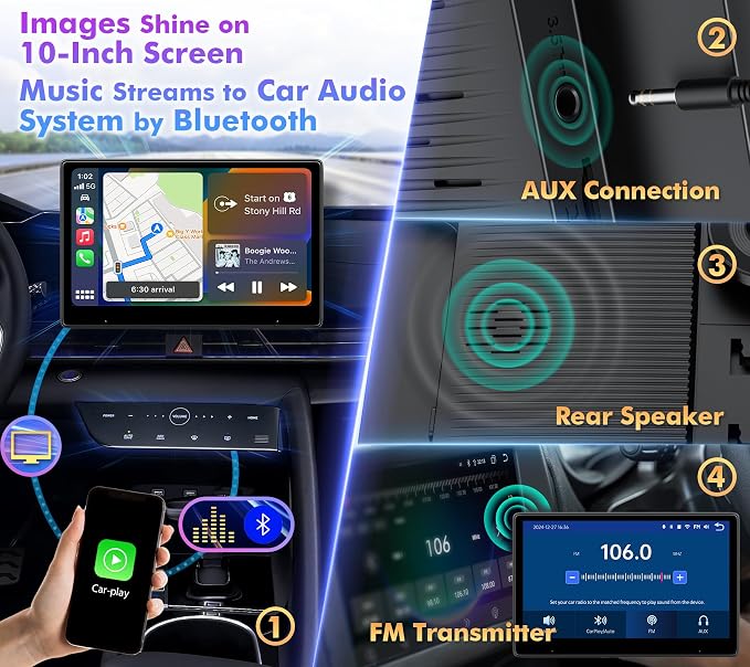 10" Touch Screen for Car, Used for Wireless Apple Carplay Android Auto - Image 4