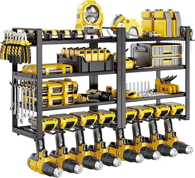 Large Power Tool Organizer Wall Mount, 8 Cordless Drill Holder, 4 Tier Metal by JSYONII