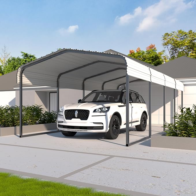 12x20 FT Outdoor Carport with Metal Roof, Heavy Duty Metal Carport Canopy - Image 2