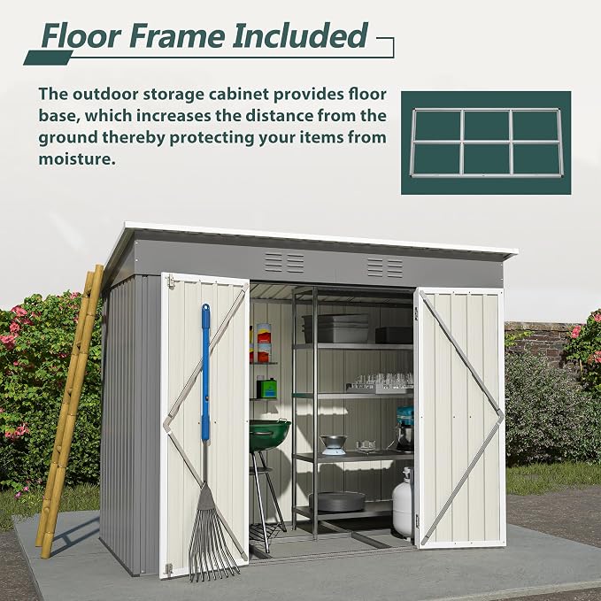 4'x8' Metal Shed Outdoor Storage Shed, Metal Steel Utility Tool Shed Storage - Image 3