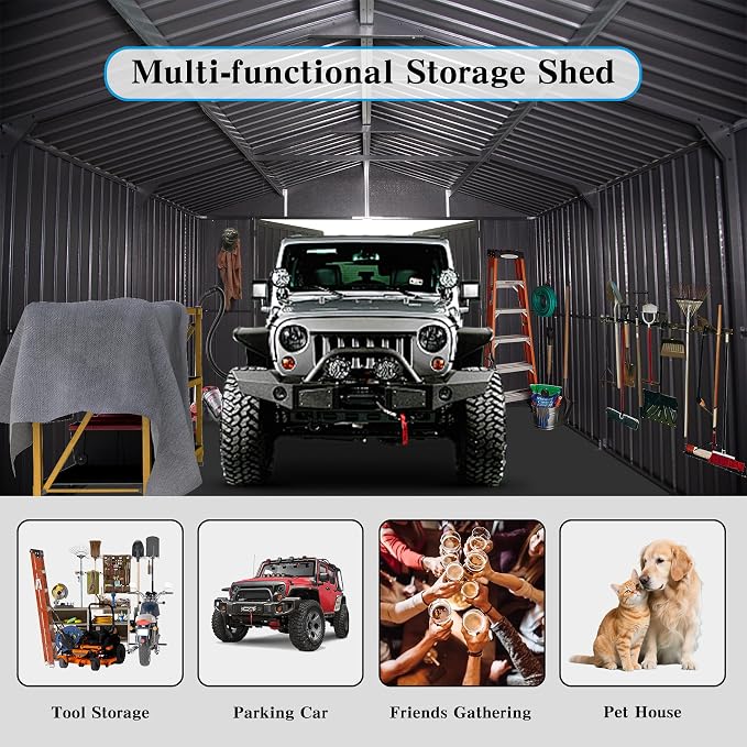 Domi 12x15FT Outdoor Metal Garage Shed, Extra Large Carport - Image 8