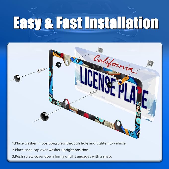 Music License Plate Frame Retro Music Cassettes License Plate Stainless Steel - Image 3