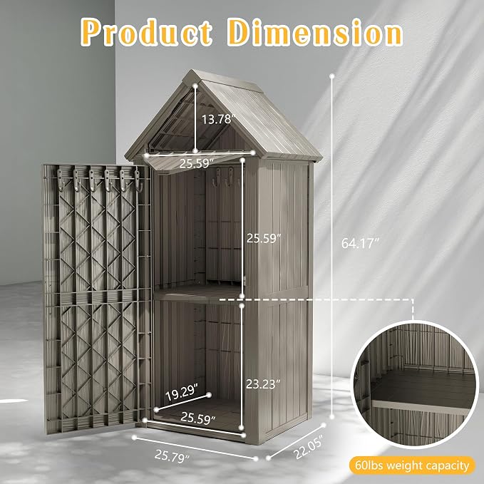 Storage Shed Outdoor Lockable, Waterproof Resin Garden Tool Shed, Heavy-Duty - Image 7